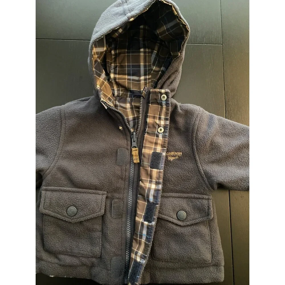 OshKosh B'Gosh Reversible All-Season Jacket Toddler‎ 12mth Plaid/Fleece Full-Zip